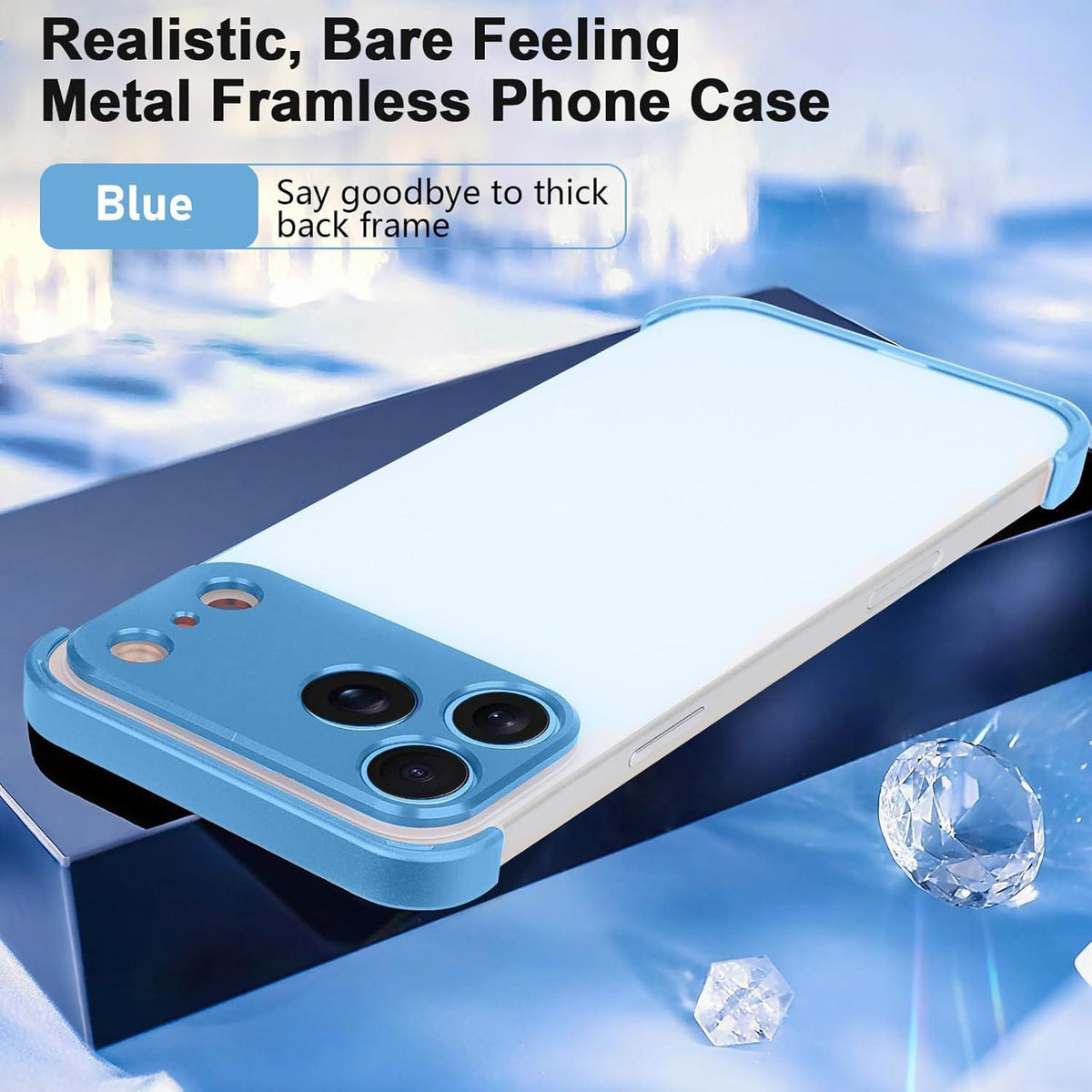 Compatible with iPhone 18 Pro Max Ultra-thin Frameless Titanium Alloy Four Corner Shockproof Phone Case - Light Blue