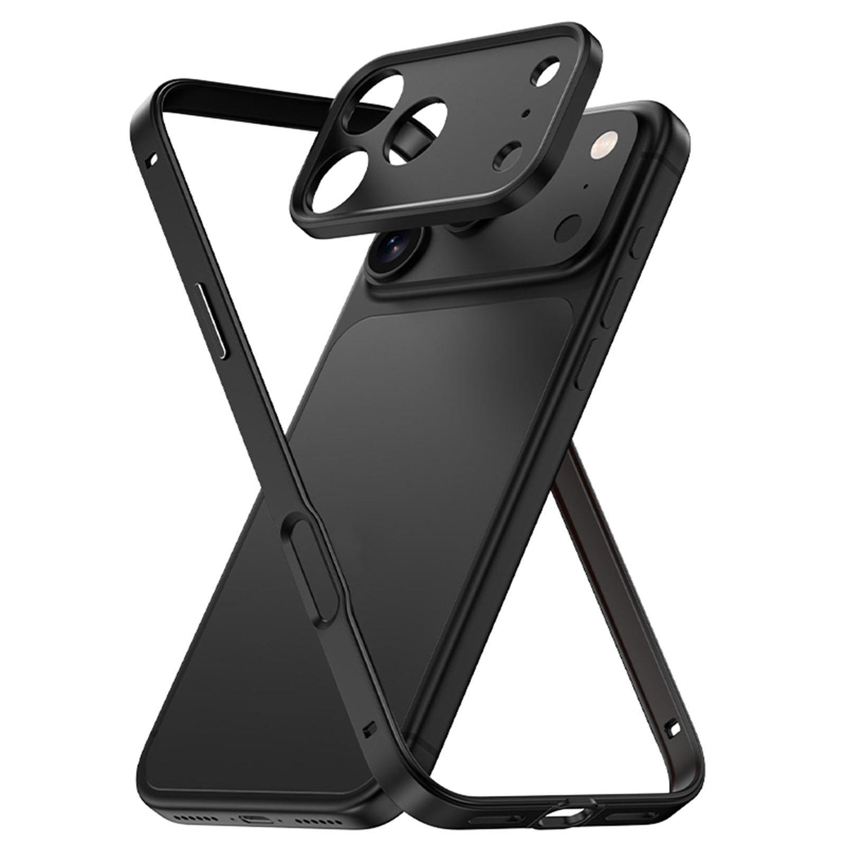Compatible with iPhone 18 Pro Max Aluminum Alloy Dual-Layer Silicone Edge Thin Cooling Phone Frame Case with Metal Lens Frame - Black