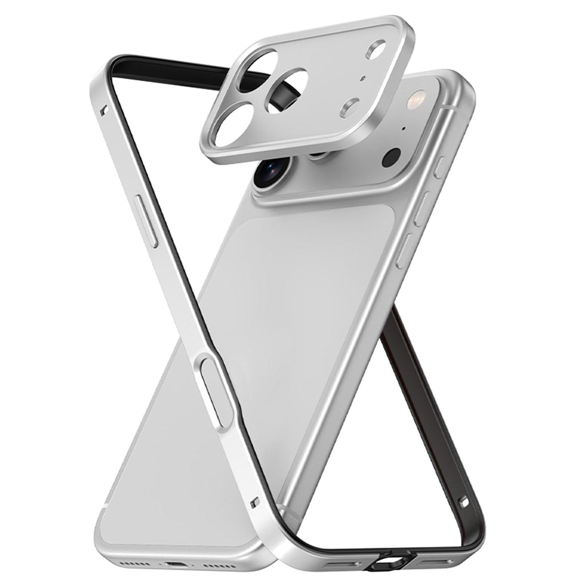 Compatible with iPhone 18 Pro Max Aluminum Alloy Dual-Layer Silicone Edge Thin Cooling Phone Frame Case with Metal Lens Frame - Silver
