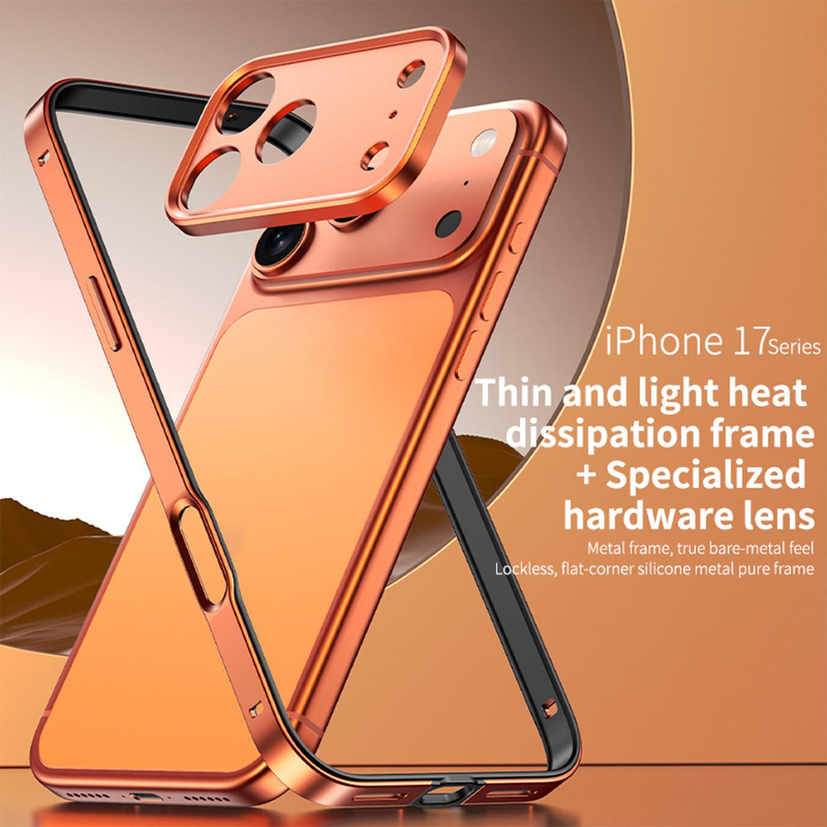 Compatible with iPhone 18 Pro Max Aluminum Alloy Dual-Layer Silicone Edge Thin Cooling Phone Frame Case with Metal Lens Frame - Silver