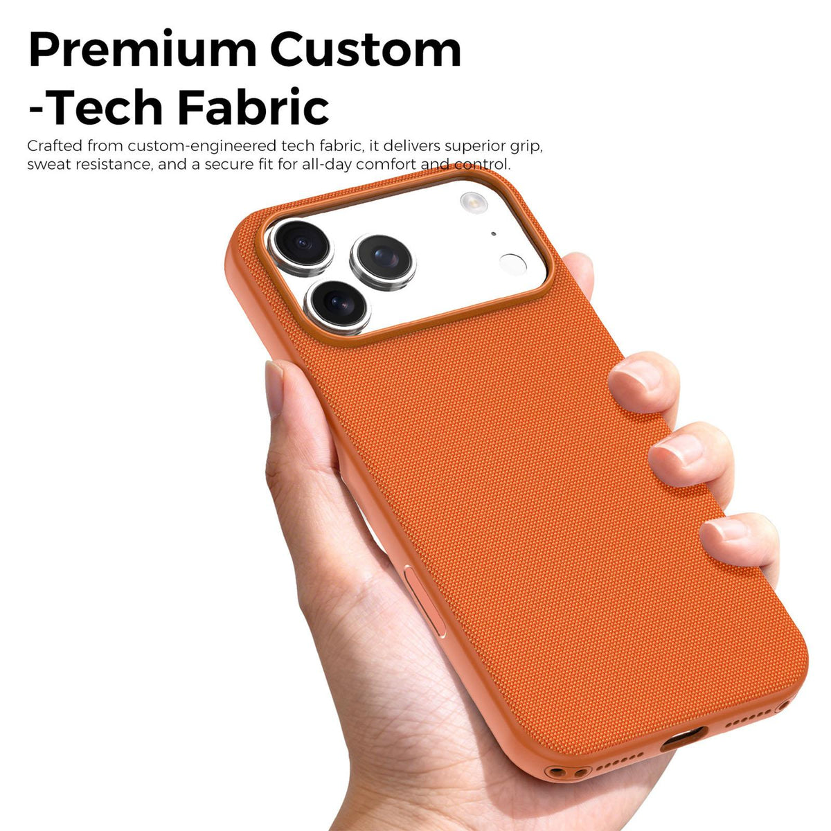 Compatible with iPhone 18 Pro Max Official Tech Fabric Texture Side-Adhesive TPU Magnetic Phone Case with Camera Button - Orange