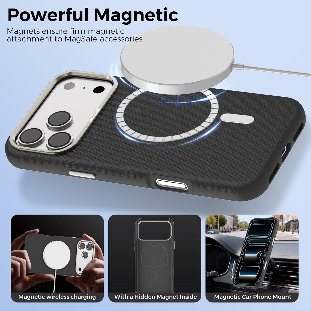 Compatible with iPhone 18 Pro Max Mocome Plain Magnetic Shockproof Phone Case - Black
