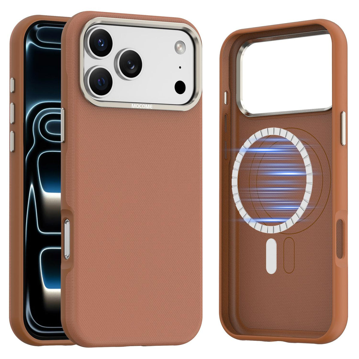 Compatible with iPhone 18 Pro Max Mocome Plain Magnetic Shockproof Phone Case - Brown