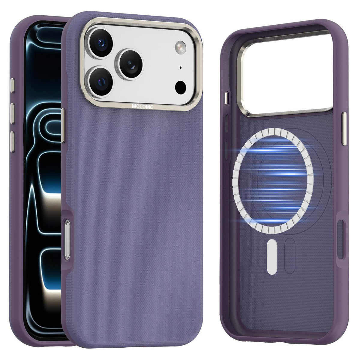 Compatible with iPhone 18 Pro Max Mocome Plain Magnetic Shockproof Phone Case - Purple