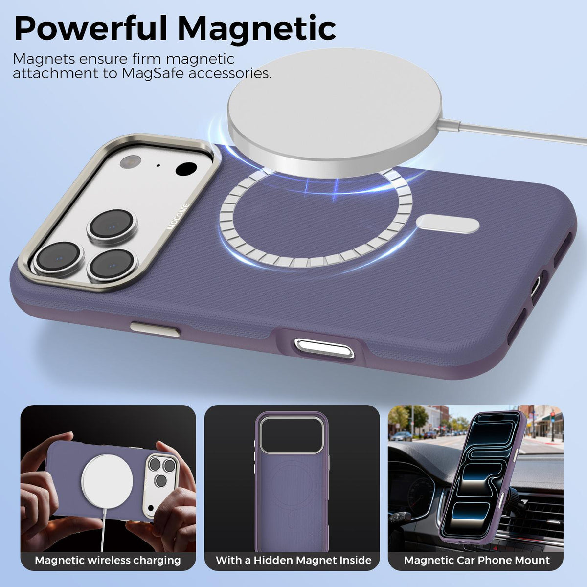 Compatible with iPhone 18 Pro Max Mocome Plain Magnetic Shockproof Phone Case - Purple