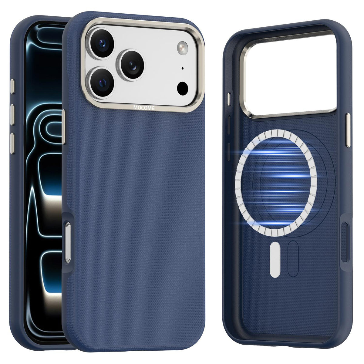 Compatible with iPhone 18 Pro Max Mocome Plain Magnetic Shockproof Phone Case - Blue