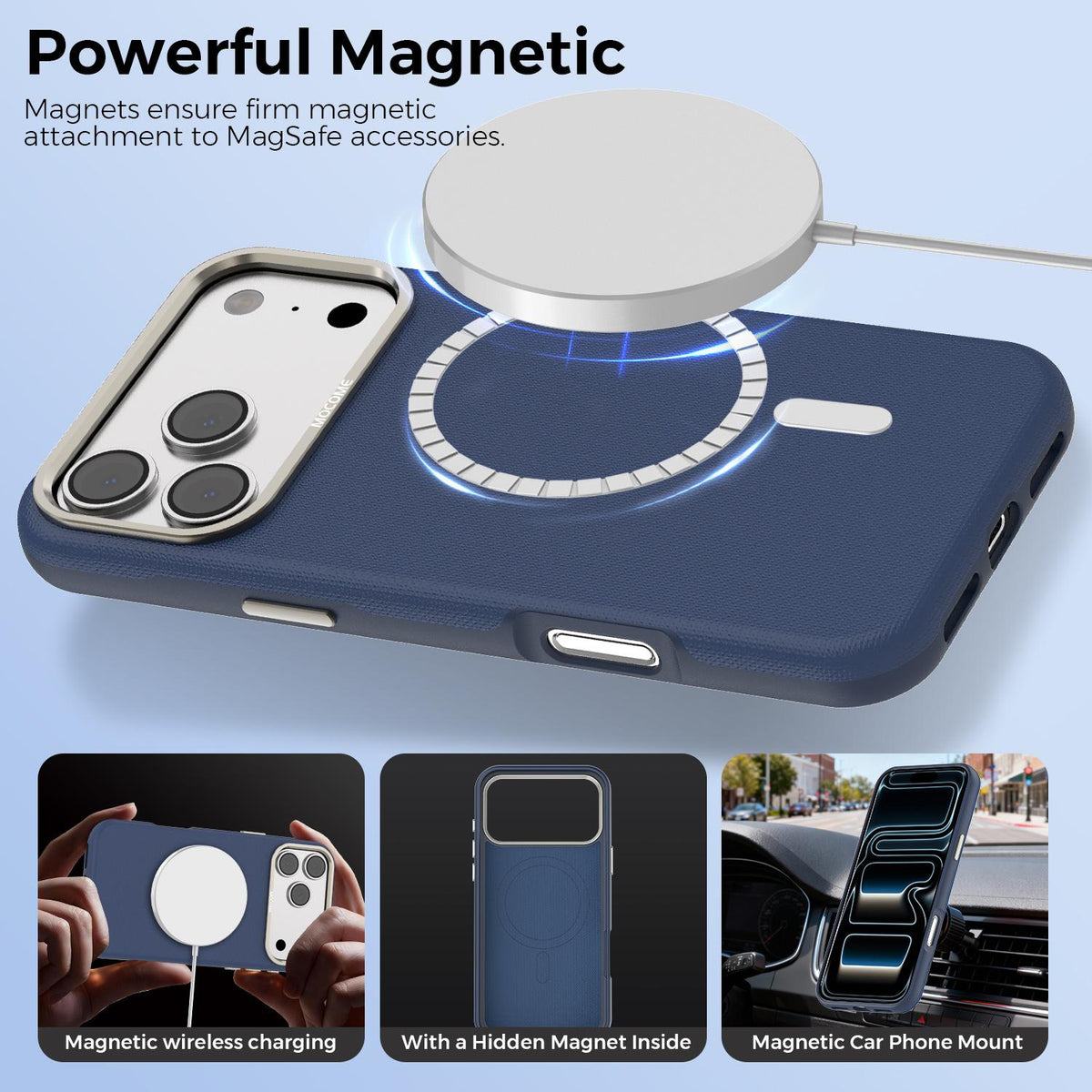 Compatible with iPhone 18 Pro Max Mocome Plain Magnetic Shockproof Phone Case - Blue