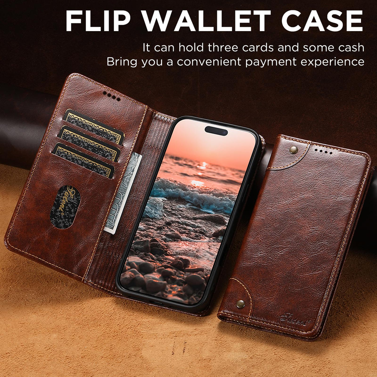 Compatible with iPhone 18 Pro Max Suteni Baroque Calf Texture Buckle Wallet Leather Phone Case - Khaki