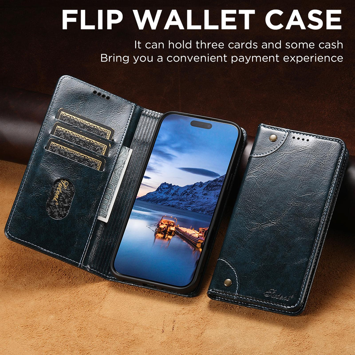 Compatible with iPhone 18 Pro Suteni Baroque Calf Texture Buckle Wallet Leather Phone Case - Blue