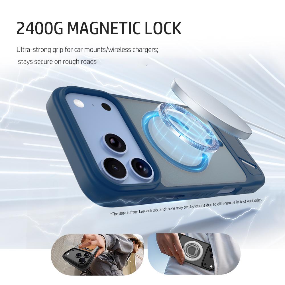 Compatible with iPhone 18 Pro Max & 17 Pro Max LeReach Le-Chic Series Invisible Holder Magnetic Phone Case - Blue