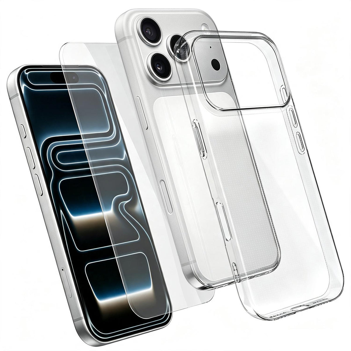 2 in 1 Set Clear TPU Phone Case with High Alumina Tempered Glass Film Compatible with iPhone 18 Pro Max