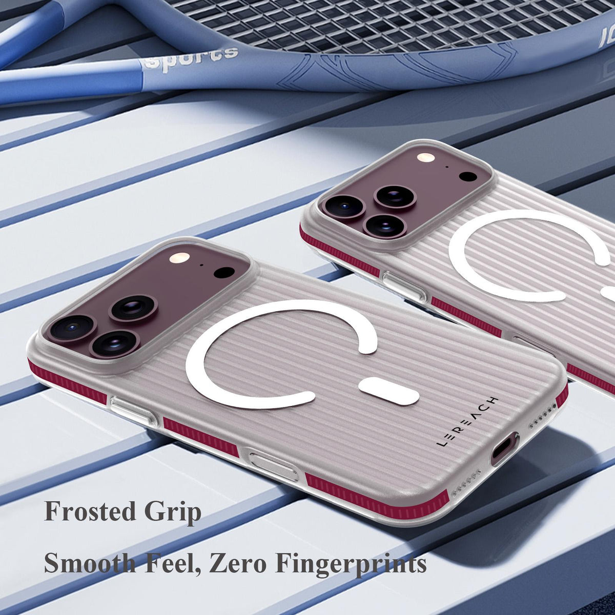 Compatible with iPhone 18 Pro Max LeReach TOC Icicle Series Ice Mist Double-Sided Non-Slip Magnetic Phone Case - Cherry Red