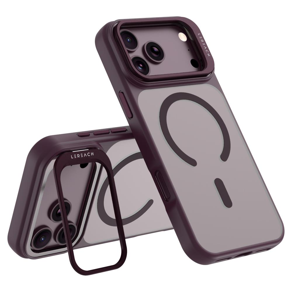 Compatible with iPhone 18 Pro LeReach Le-Luster Series Metal Lens Kickstand Magnetic Phone Case - Cherry Red