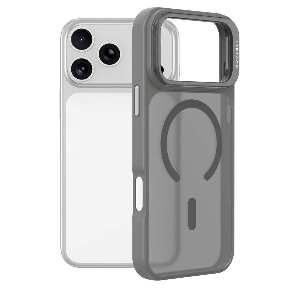 Compatible with iPhone 18 Pro Max LeReach Le-Luster Series Metal Lens Kickstand Magnetic Phone Case - Grey