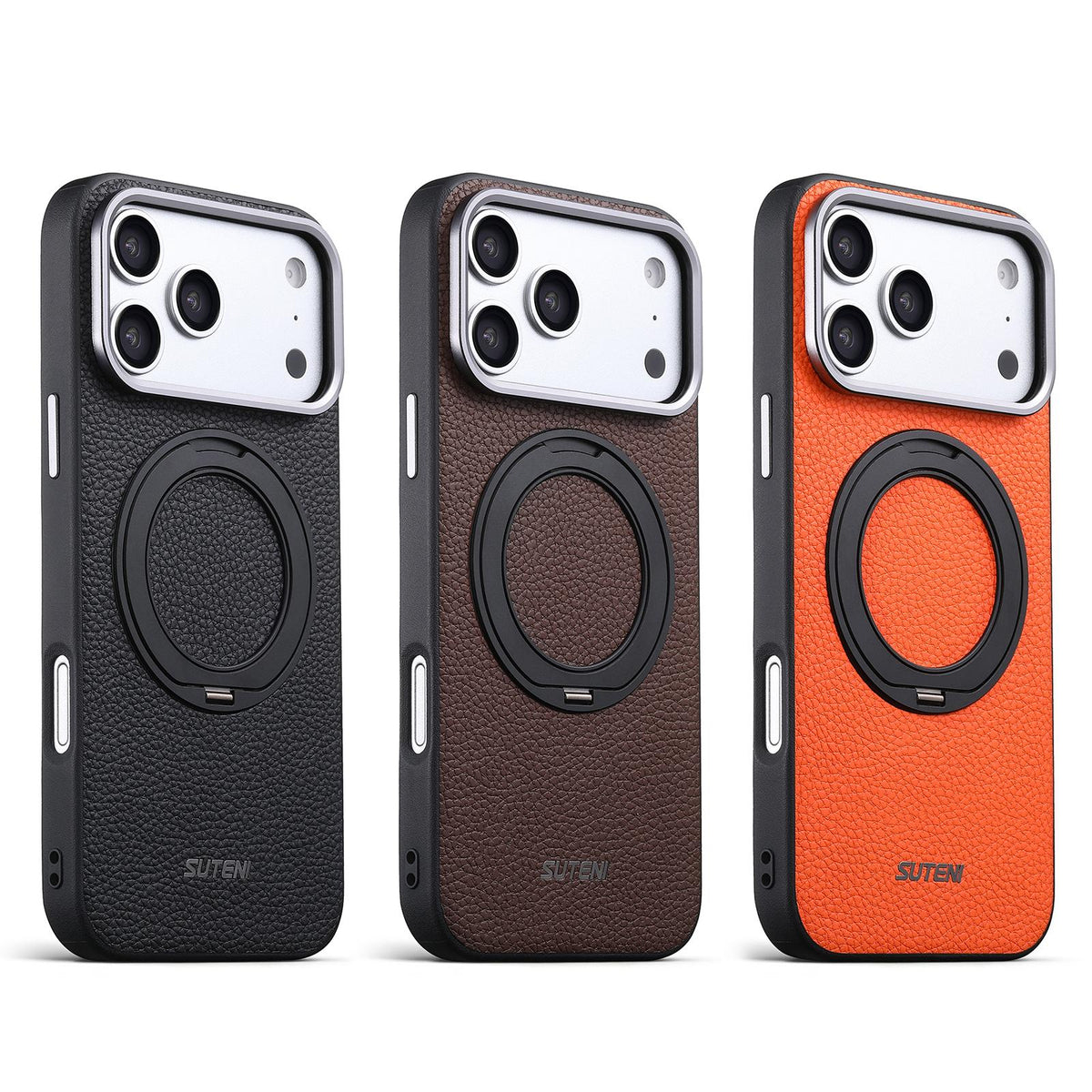 Compatible with iPhone 18 Pro Suteni G9 Large Lychee Pattern Magnetic Holder Phone Case - Black