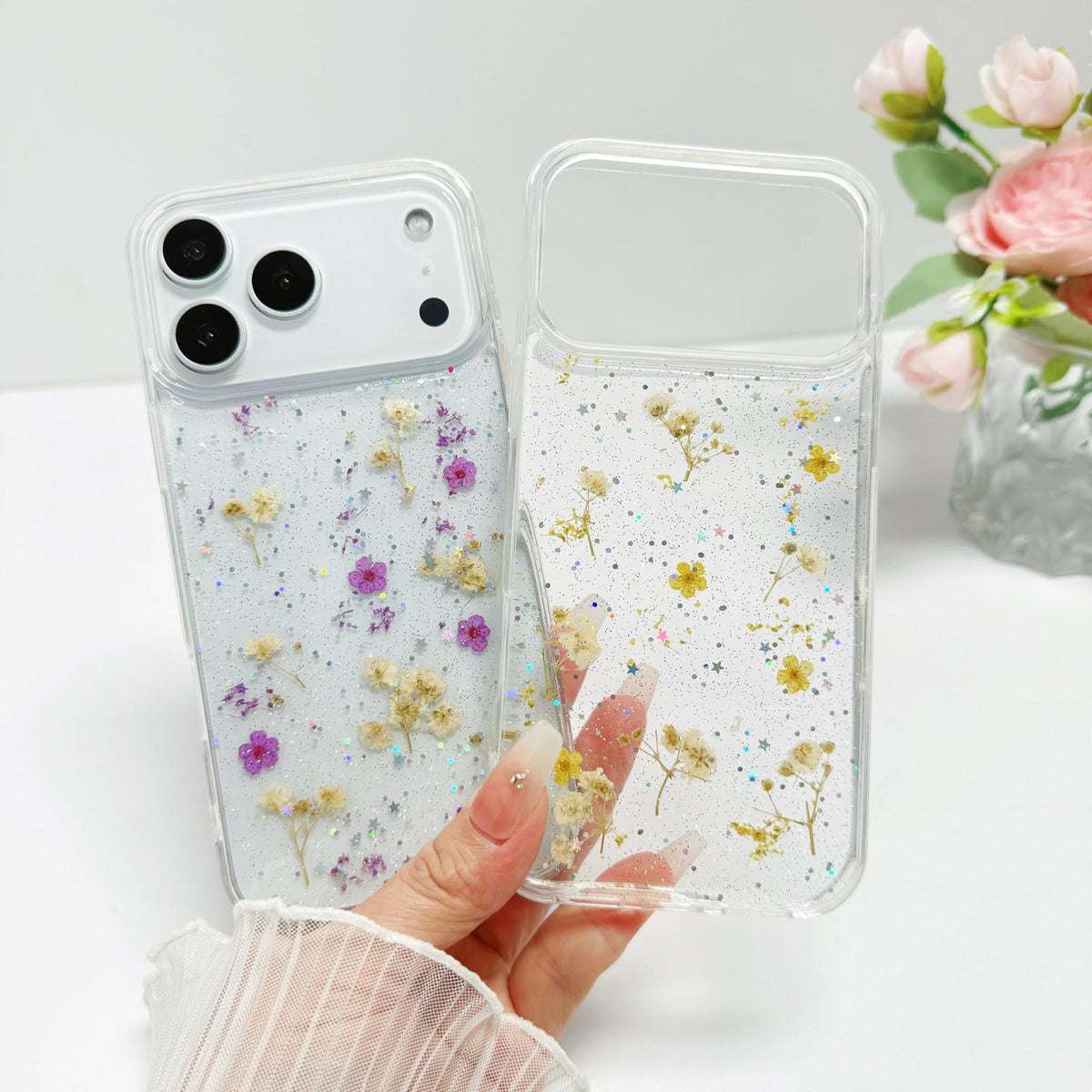 Compatible with iPhone 18 Pro Max Gypsophila Flowers Pattern TPU Protective Phone Case - Pink