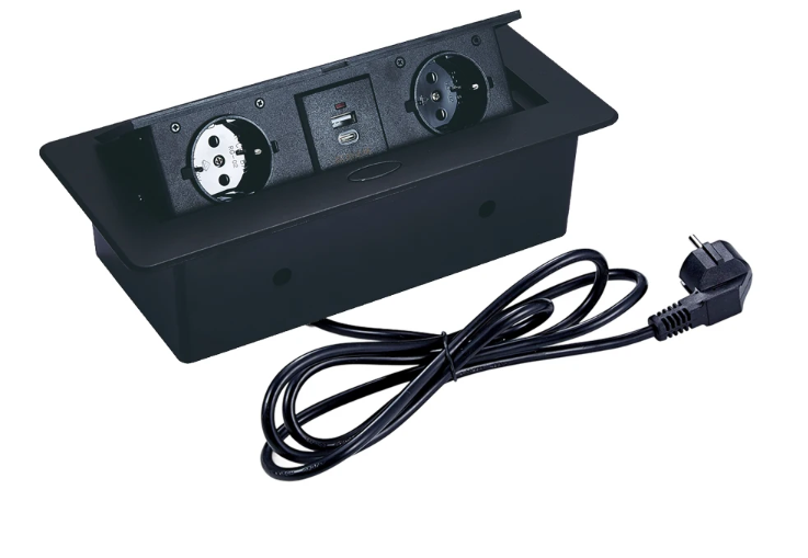 Desktop pop up Socket 3 EU plug with USB A&C charging with 1.8m power cable