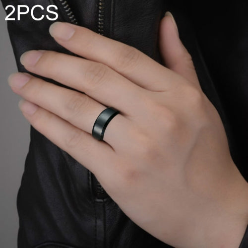 2 PCS Ring Men Titanium Black, Ring Size:12(Black)