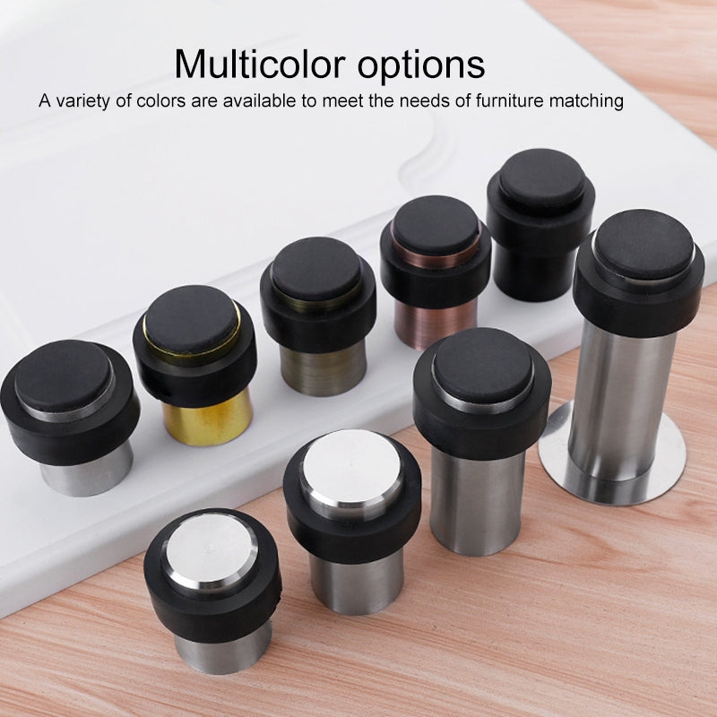 Rubber Anti-Collision Door Gear Punching Stainless Steel Round Door Resistant Home Floor-Shaped Cylindrical Door Touch, Specification: Black 46mm With Plastic Head+Punch-free