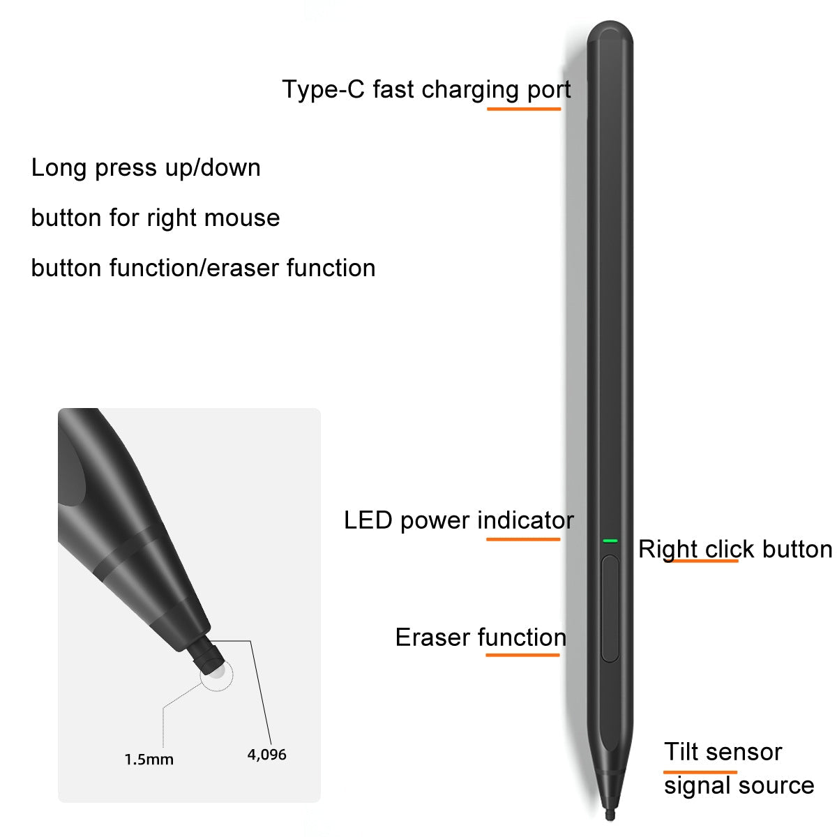 For Microsoft Surface 4096 Pressure Sensitive MPP2.0 Anti-false Touch Pressure Sensitive Capacitive Pen(Black)