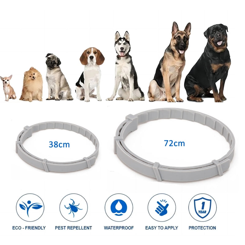 Flea and Tick Collar for Dogs Cats With Aluminum Case, Size: 72cm Gray