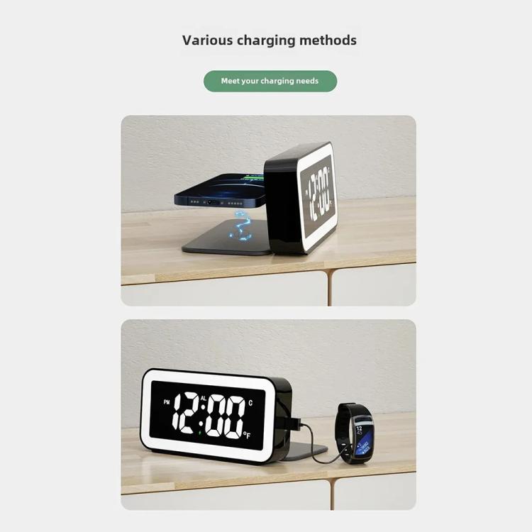 S281A LED Atmosphere Light Calendar / Temperature Display Clock With Wireless Charging Function(Black)