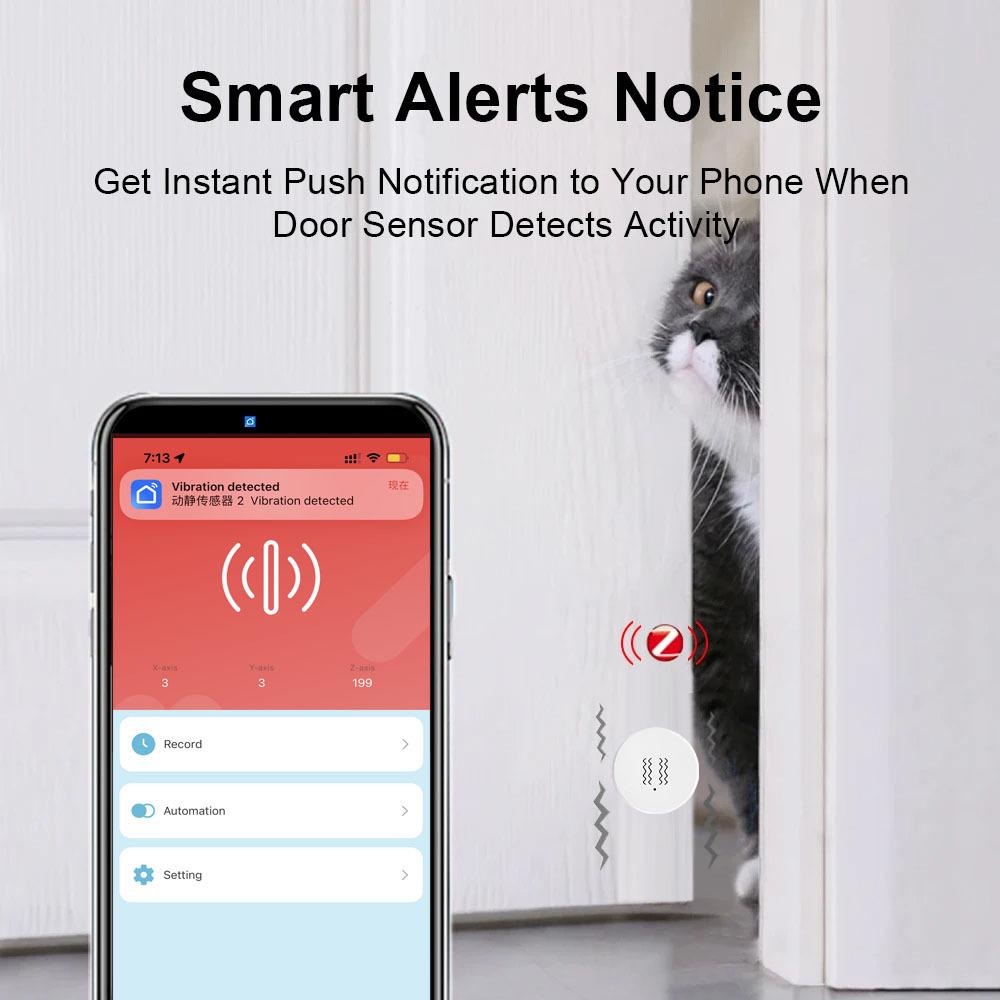 Compatible Tuya ZigBee Smart Vibration Tilt Sensor Real Time Shock Alarm Security Protection