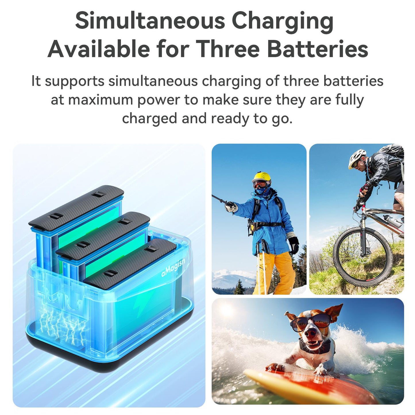 For Insta360 X5 Camera AMagisn Battery Charger Fast Charging Station For 3 Batteries Simultaneously