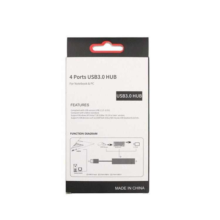 T-552 4Ports USB3.0 Hub Aluminium Alloy Expander Adapter High Speed Transmission Data Sync Convertor Compatible with Mouse/Keyboard/Mobile Hard Disk - Black