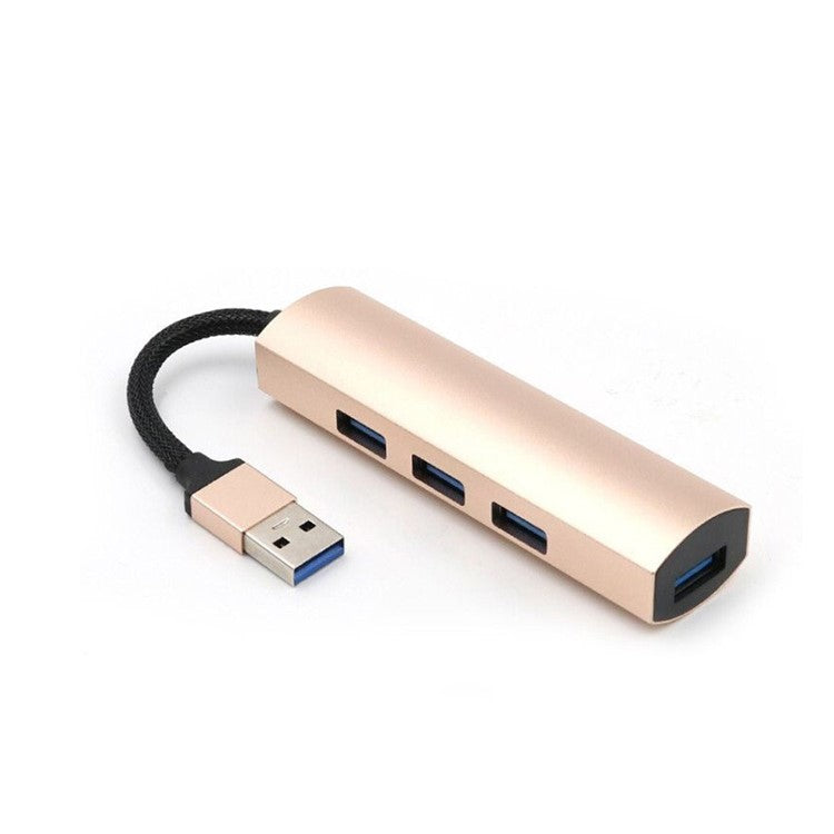 T-552 4Ports USB3.0 Hub Aluminium Alloy Expander Adapter High Speed Transmission Data Sync Convertor Compatible with Mouse/Keyboard/Mobile Hard Disk - Gold
