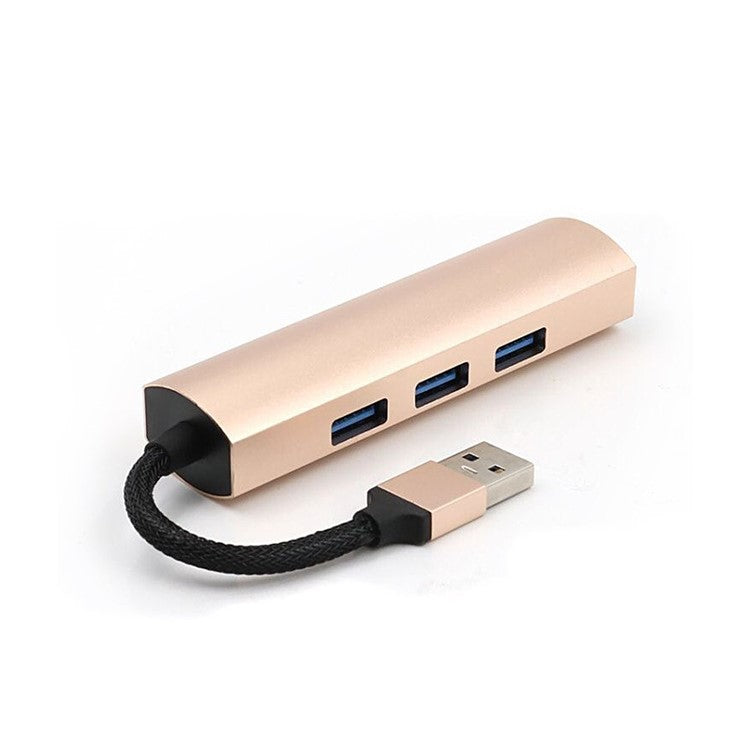 T-552 4Ports USB3.0 Hub Aluminium Alloy Expander Adapter High Speed Transmission Data Sync Convertor Compatible with Mouse/Keyboard/Mobile Hard Disk - Gold