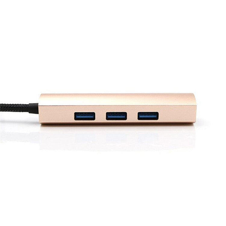 T-552 4Ports USB3.0 Hub Aluminium Alloy Expander Adapter High Speed Transmission Data Sync Convertor Compatible with Mouse/Keyboard/Mobile Hard Disk - Gold
