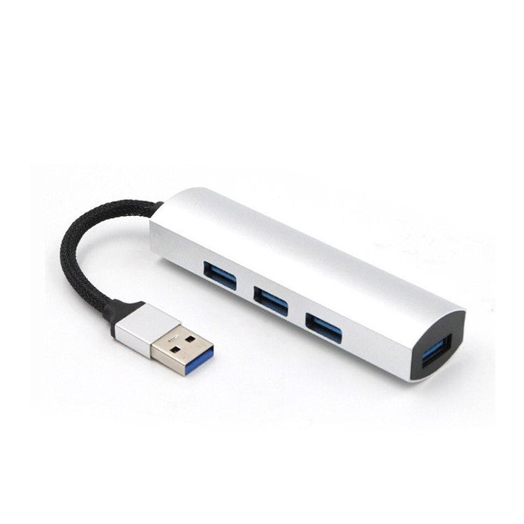 T-552 4Ports USB3.0 Hub Aluminium Alloy Expander Adapter High Speed Transmission Data Sync Convertor Compatible with Mouse/Keyboard/Mobile Hard Disk - Silver