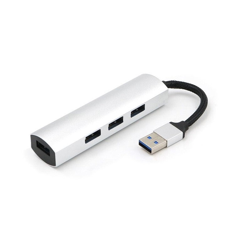 T-552 4Ports USB3.0 Hub Aluminium Alloy Expander Adapter High Speed Transmission Data Sync Convertor Compatible with Mouse/Keyboard/Mobile Hard Disk - Silver