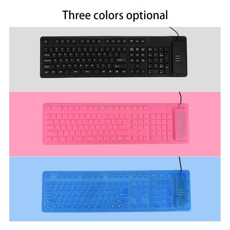 108 Keys USB Silicone Foldable Keyboard Waterproof Dustproof USB Silent Keys - Black