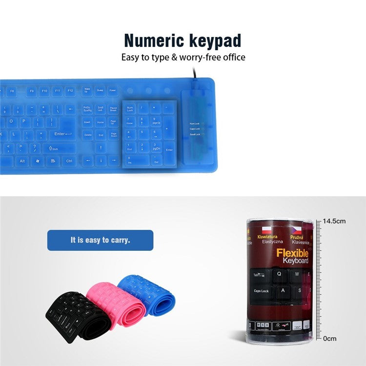 108 Keys USB Silicone Foldable Keyboard Waterproof Dustproof USB Silent Keys - Blue