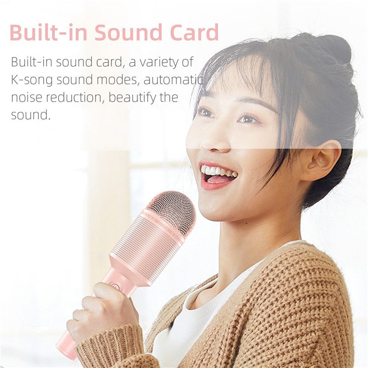 SOAIY MC8 Wireless Karaoke Microphone Bluetooth Speaker Handheld Singing Recording Mic - Pink