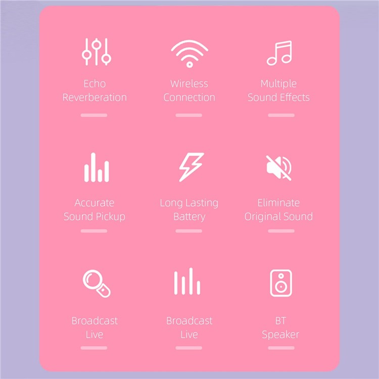 SOAIY MC8 Wireless Karaoke Microphone Bluetooth Speaker Handheld Singing Recording Mic - Pink