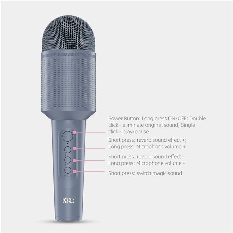 SOAIY MC8 Wireless Karaoke Microphone Bluetooth Speaker Handheld Singing Recording Mic - Pink
