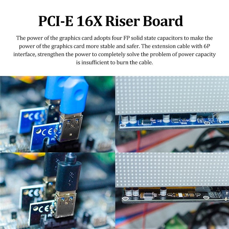 009S 60cm USB 3.0 PCI-E Graphics Graphics Card Extension Cord Adapter Cable PCI-E Riser Powered Adapter Card - White