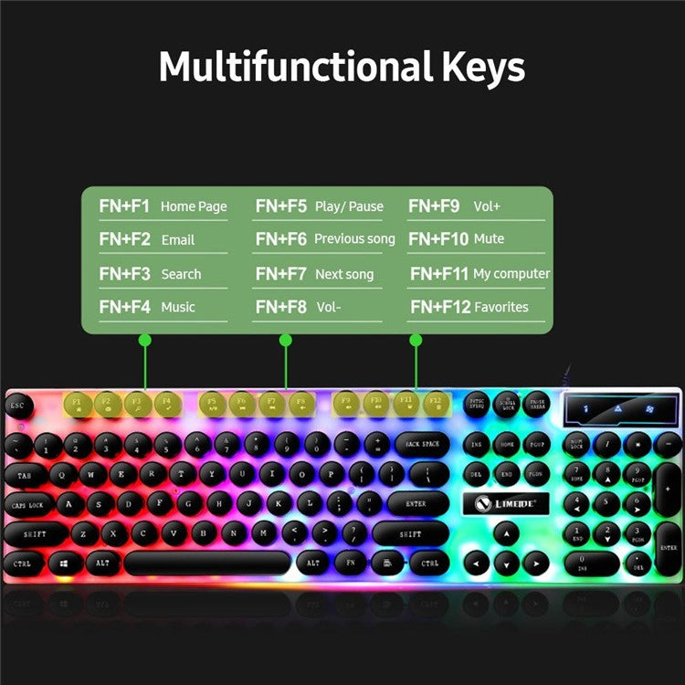 Wired Backlit Keyboard Mouse Combo Folding Feet Suspended Keycaps Design Keyboard Breathing Light Ergonomic Mouse - Black