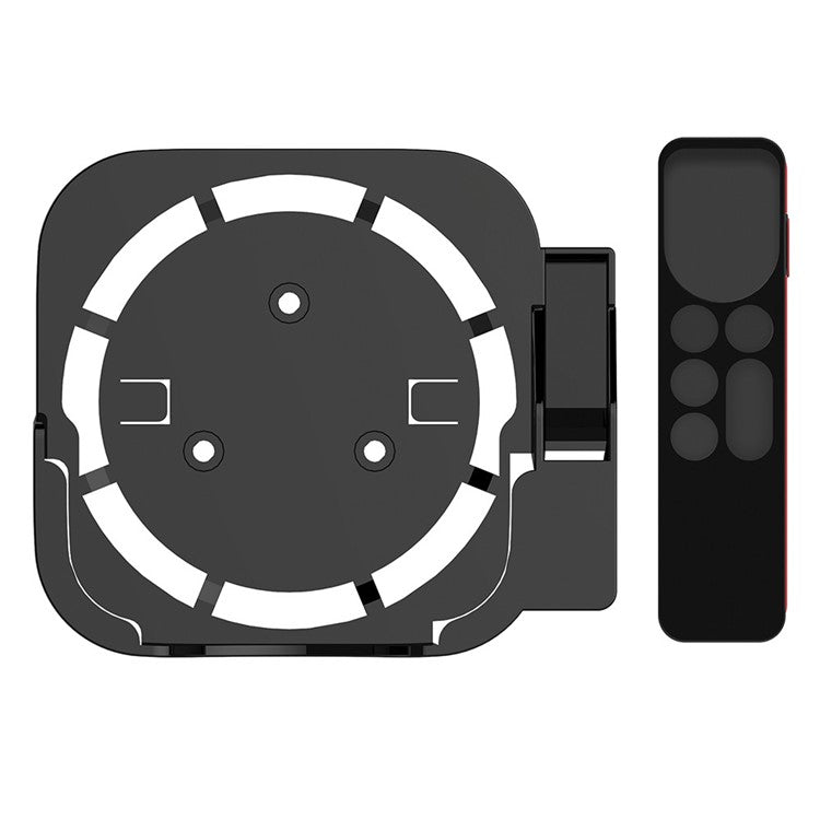 For Apple TV2/3/4/5/6 Wall-mounted Set-top Box Stand with Remote Control Protective Case - Black+Black