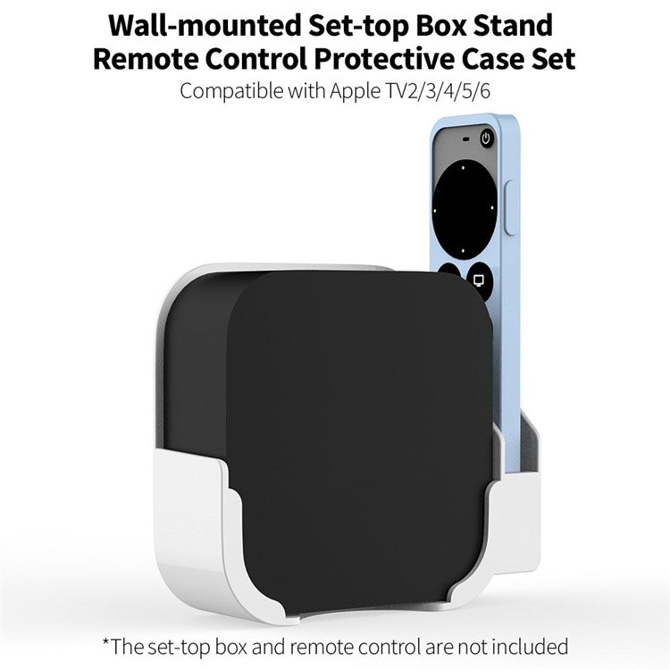 For Apple TV2/3/4/5/6 Wall-mounted Set-top Box Stand with Remote Control Protective Case - Black+Black