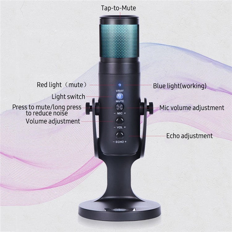 Desktop Mini Condenser Microphone RGB Microphone with Stand for Streaming Podcasting Instrument Recording