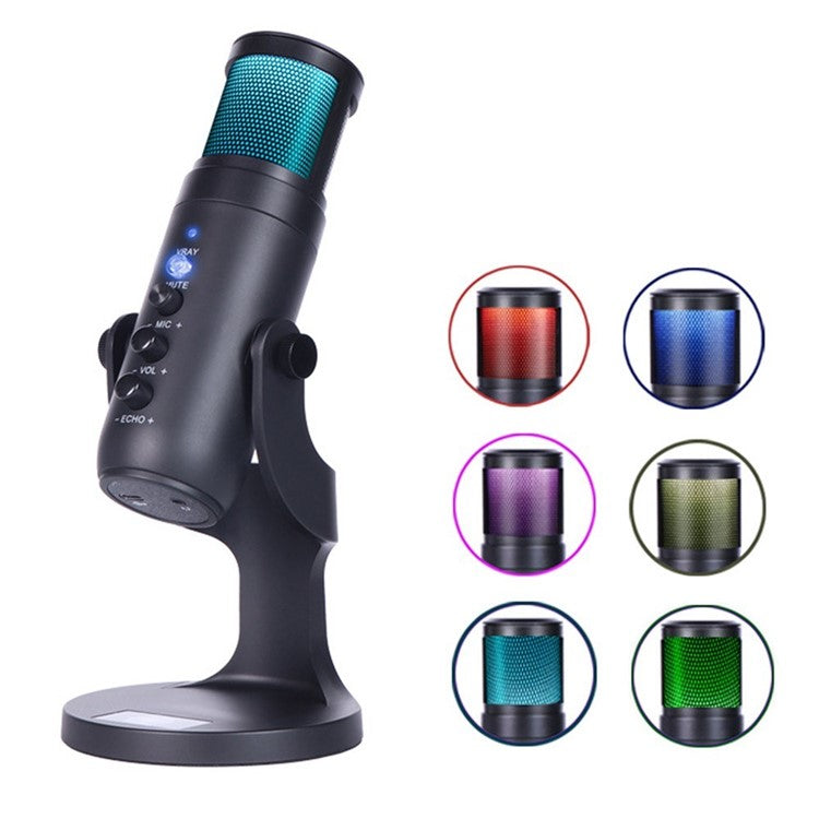 Desktop Mini Condenser Microphone RGB Microphone with Stand for Streaming Podcasting Instrument Recording