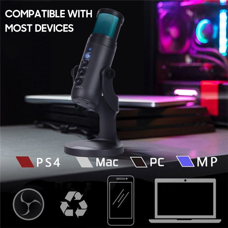 Desktop Mini Condenser Microphone RGB Microphone with Stand for Streaming Podcasting Instrument Recording