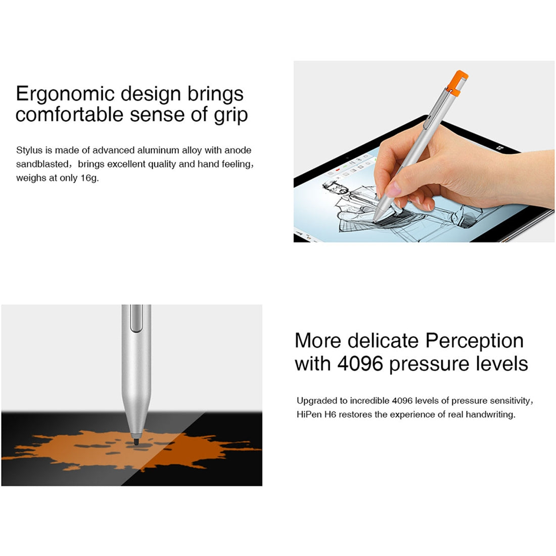 CHUWI HiPen H6 4096 Pressure Levels Sensitivity Metal Body Stylus Pen for Surpad /Ubook Pro / New UBOOK / New Hi10 X / Hi10 XR / Hi10 Go (WMC0436, WMC0273, WMC0372, WMC0374, WMC7273, WMC0409, WMC1410)(Silver)