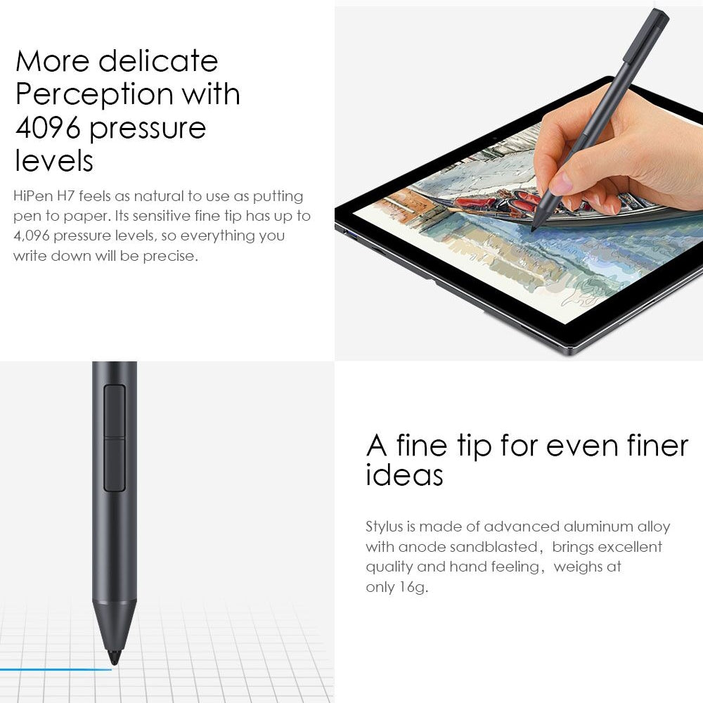 CHUWI HiPen H7 4096 Pressure Levels Sensitivity Metal Body Stylus Pen for Surpad / UBOOK X / Ubook Pro / New UBOOK / New Hi10 X / Hi10 XR / Hi10 Go (WMC0436, WMC0389, WMC0273, WMC0372, WMC0374, WMC7273, WMC0409, WMC1410)(Dark Gray)
