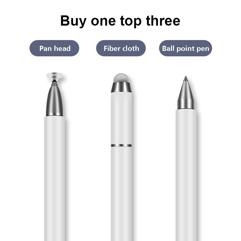 JB03 Universal Magnetic Pen Cap Pan Head + Fiber Cloth + Ball Point Pen 3 in 1 Stylus Pen for Smart Tablets and Mobile Phones (White)