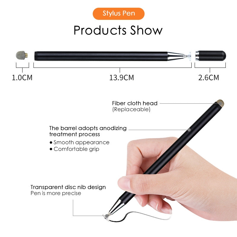 JD02 Universal Magnetic Pen Cap Pan Head + Fiber Cloth 2 in 1 Stylus Pen for Smart Tablets and Mobile Phones (Black)